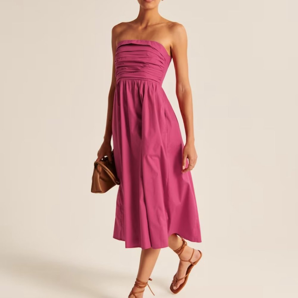 Strapless (removable straps) Poplin Midi Dress - Abercrombie and Fitch